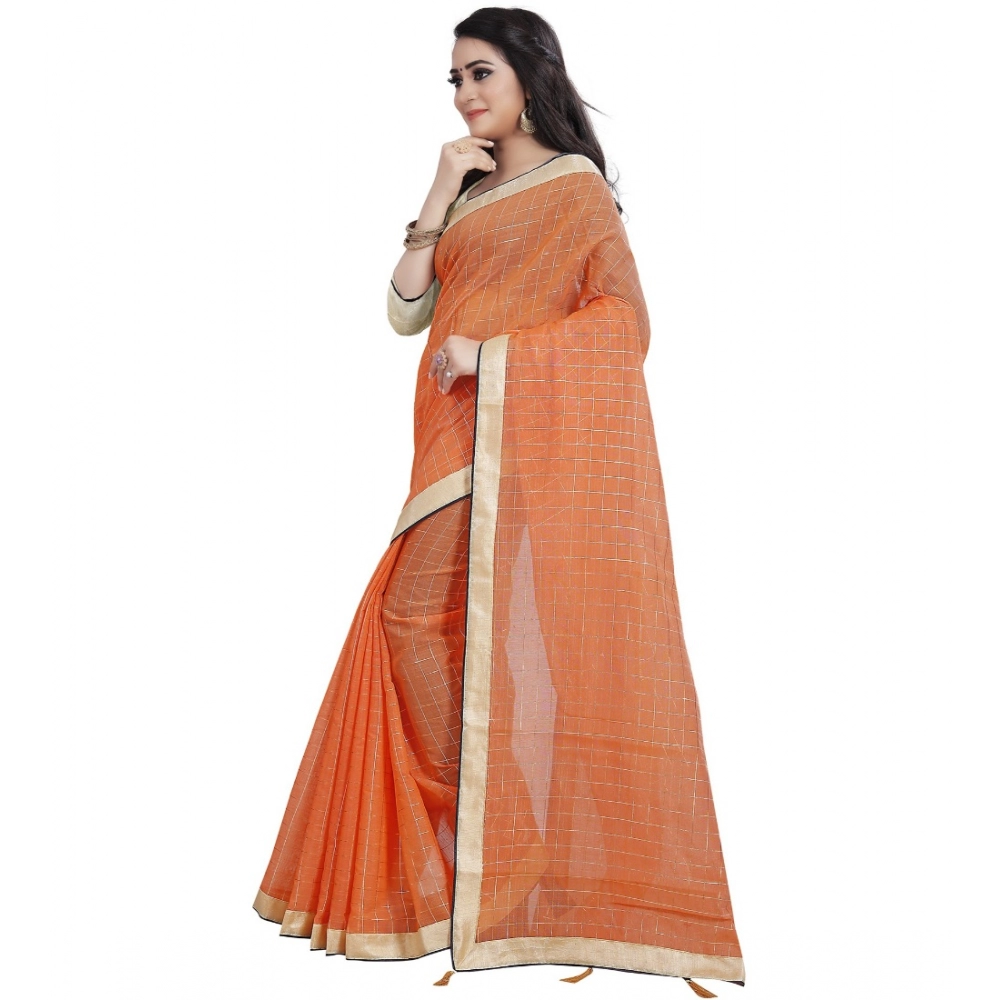 generic women's cotton silk checkered saree with unstitched blouse 5.5mtr (orange) generic women's cotton silk checkered saree with unstitched blouse 5.5mtr (orange)