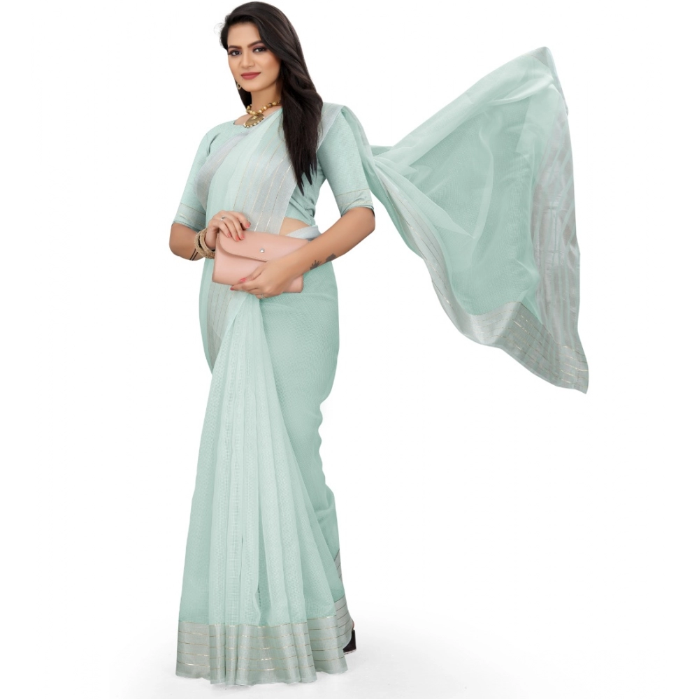 generic women's cotton jute self design saree with unstitched blouse 5.5mtr (sky blue) generic women's cotton jute self design saree with unstitched blouse 5.5mtr (sky blue)