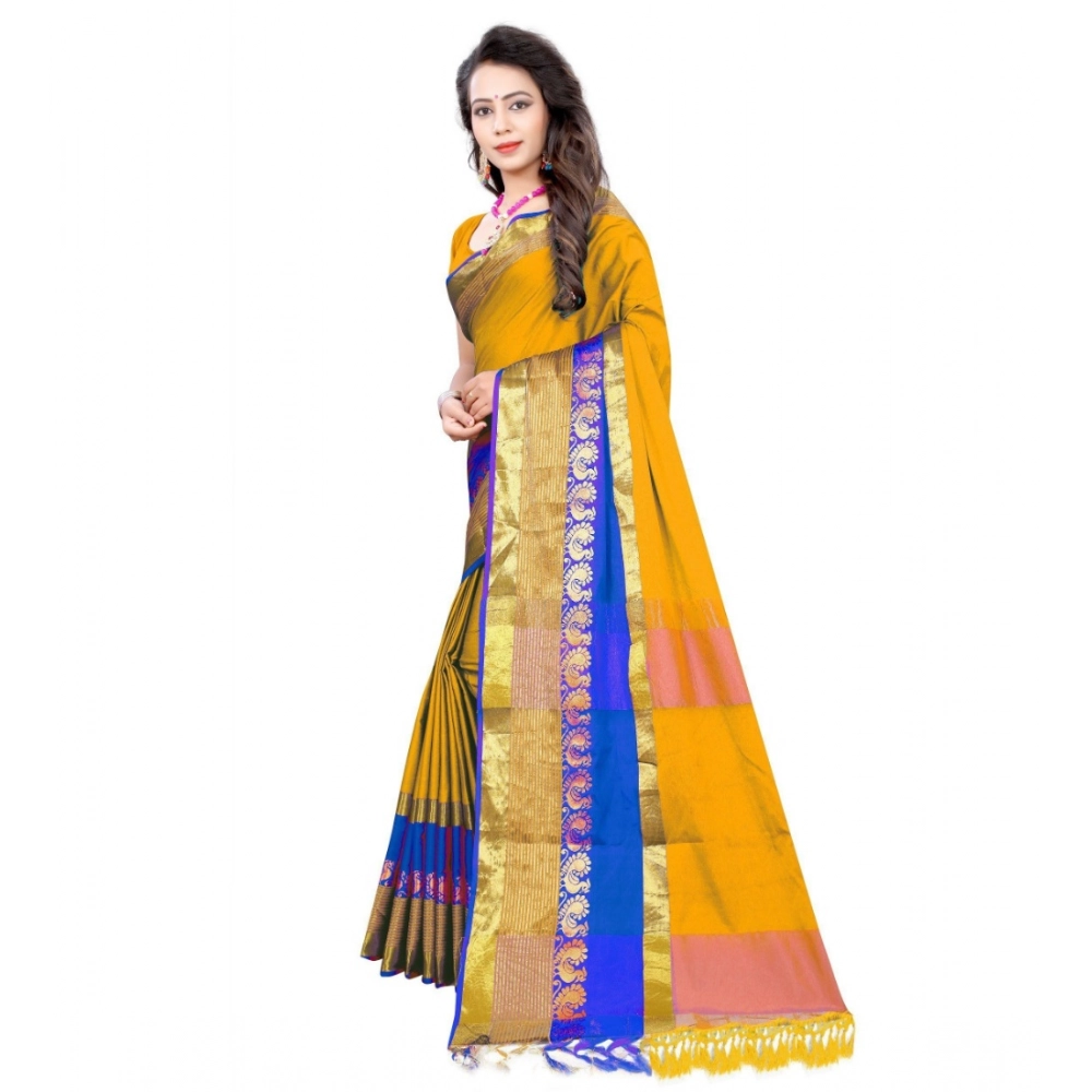 generic women's jacquard woven saree with unstitched blouse 5.5mtr (yellow) generic women's jacquard woven saree with unstitched blouse 5.5mtr (yellow)