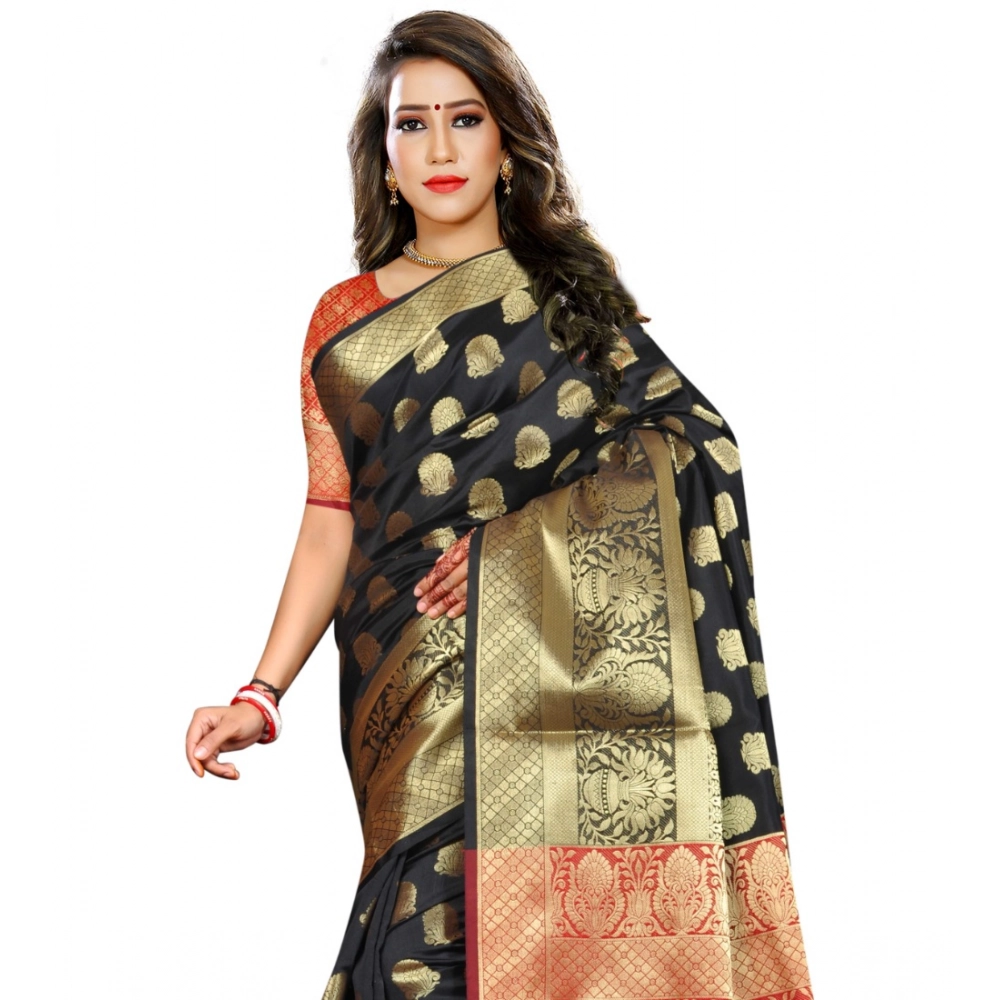 generic women's jacquard woven saree with unstitched blouse 5.5mtr (black) generic women's jacquard woven saree with unstitched blouse 5.5mtr (black)
