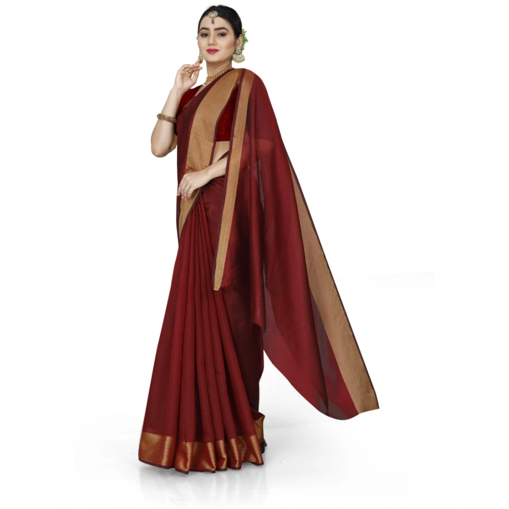 generic women's cotton silk self design saree with unstitched blouse 5.5mtr (maroon) generic women's cotton silk self design saree with unstitched blouse 5.5mtr (maroon)