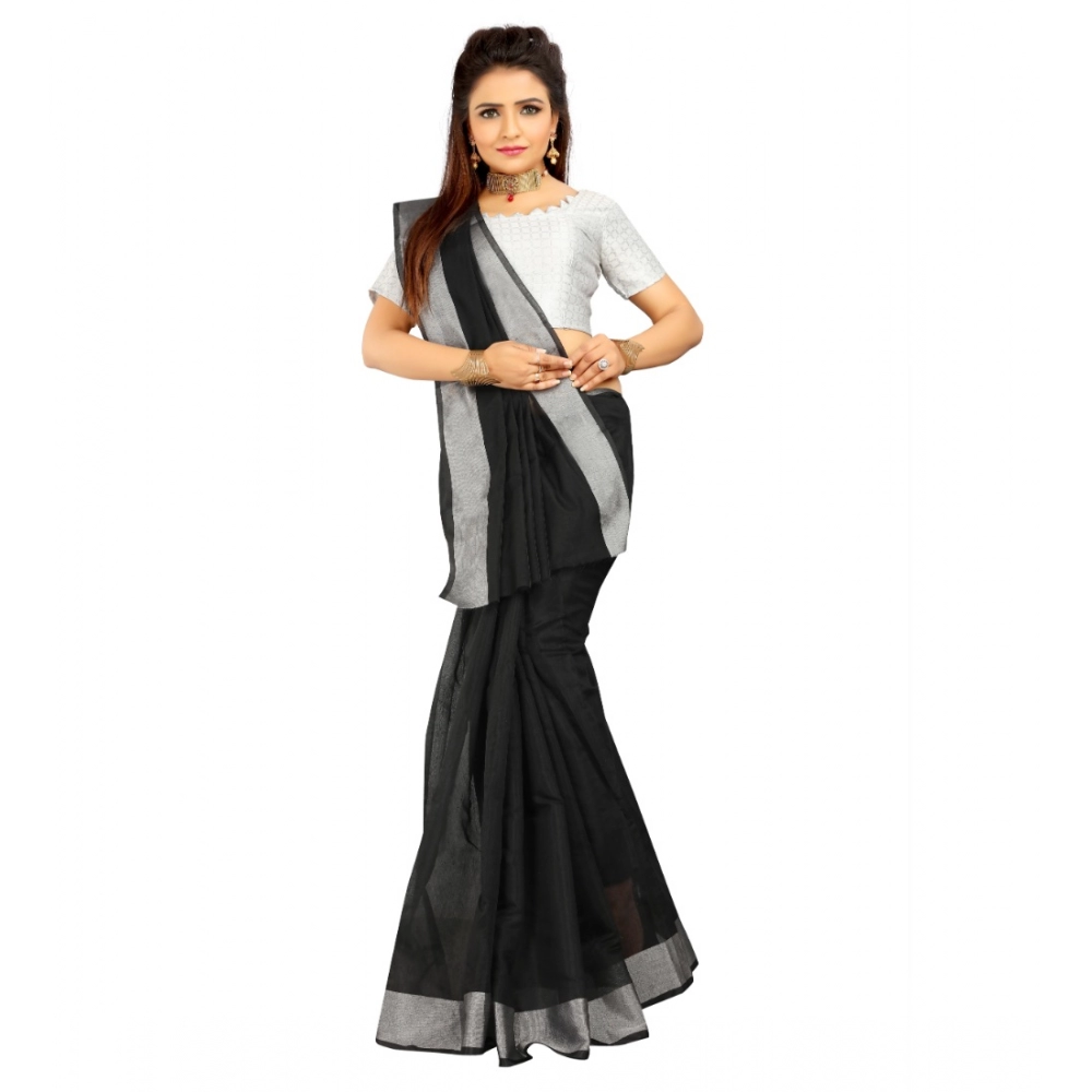 generic women's cotton silk self design saree with unstitched blouse 5.5mtr (black) generic women's cotton silk self design saree with unstitched blouse 5.5mtr (black)