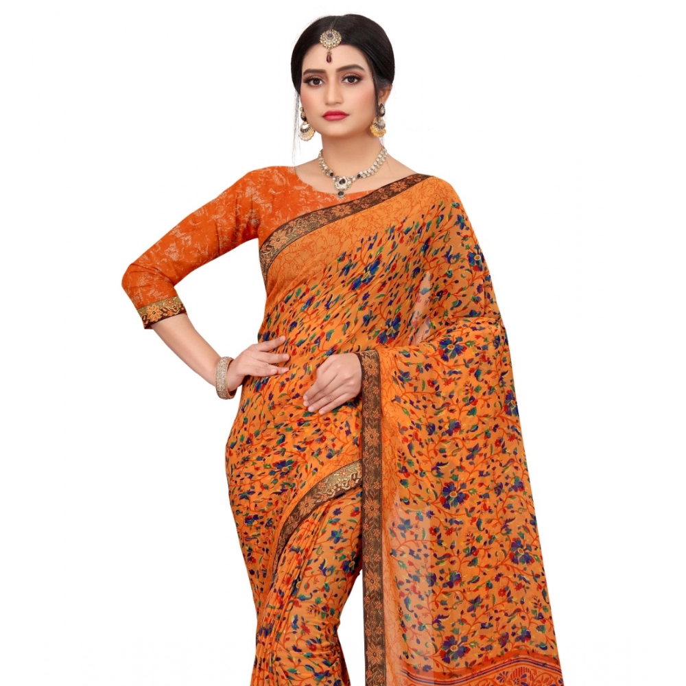 generic women's georgette floral print saree with unstitched blouse 5.5mtr (orange) generic women's georgette floral print saree with unstitched blouse 5.5mtr (orange)