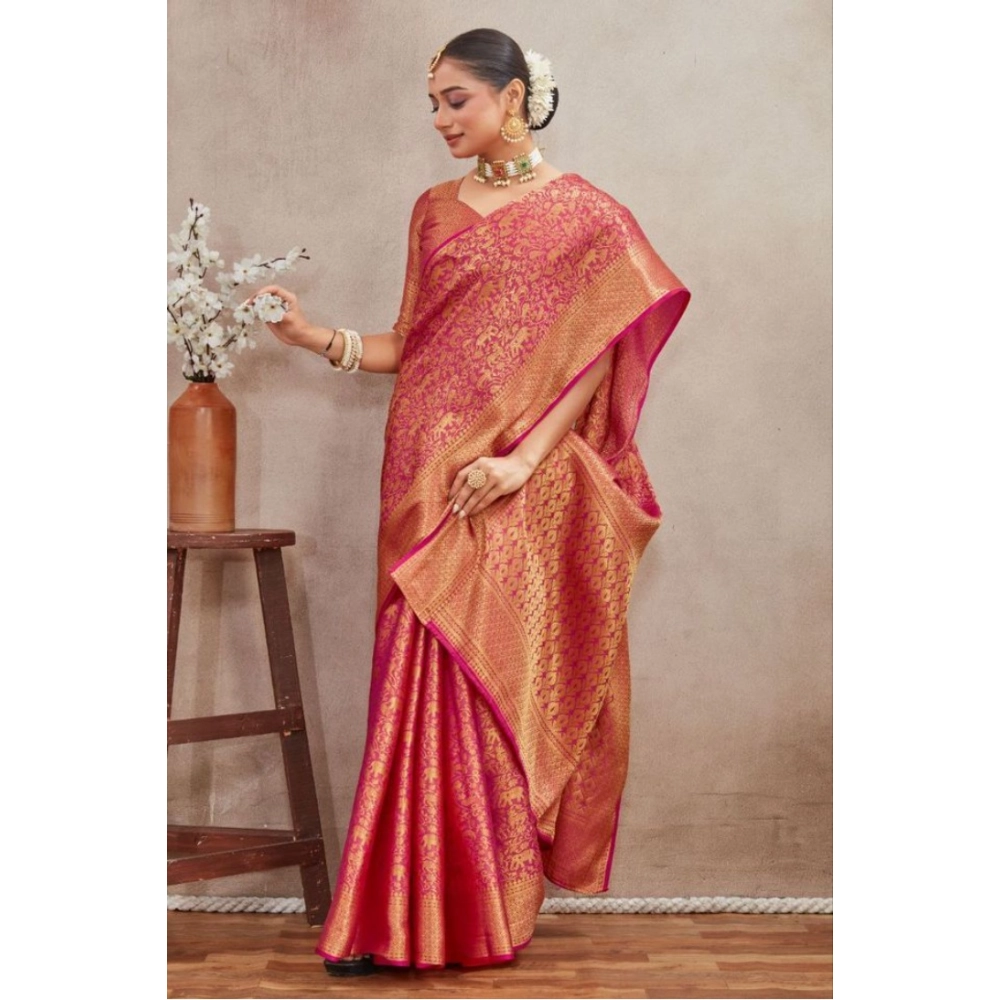 generic women's silk blend floral printed saree with unstitched blouse 5.5mtr (pink) generic women's silk blend floral printed saree with unstitched blouse 5.5mtr (pink)