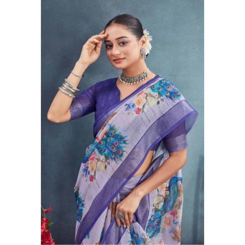 generic women's linen floral printed saree with unstitched blouse 5.5mtr (purple) generic women's linen floral printed saree with unstitched blouse 5.5mtr (purple)