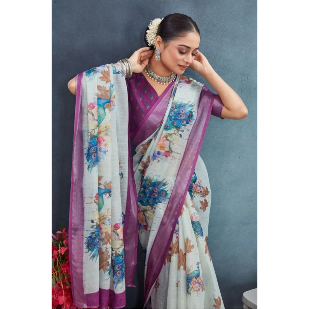 generic women's linen floral printed saree with unstitched blouse 5.5mtr (magenta) generic women's linen floral printed saree with unstitched blouse 5.5mtr (magenta)