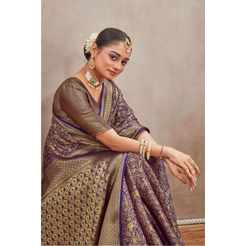 generic women's silk blend floral printed saree with unstitched blouse 5.5mtr (navy blue) generic women's silk blend floral printed saree with unstitched blouse 5.5mtr (navy blue)