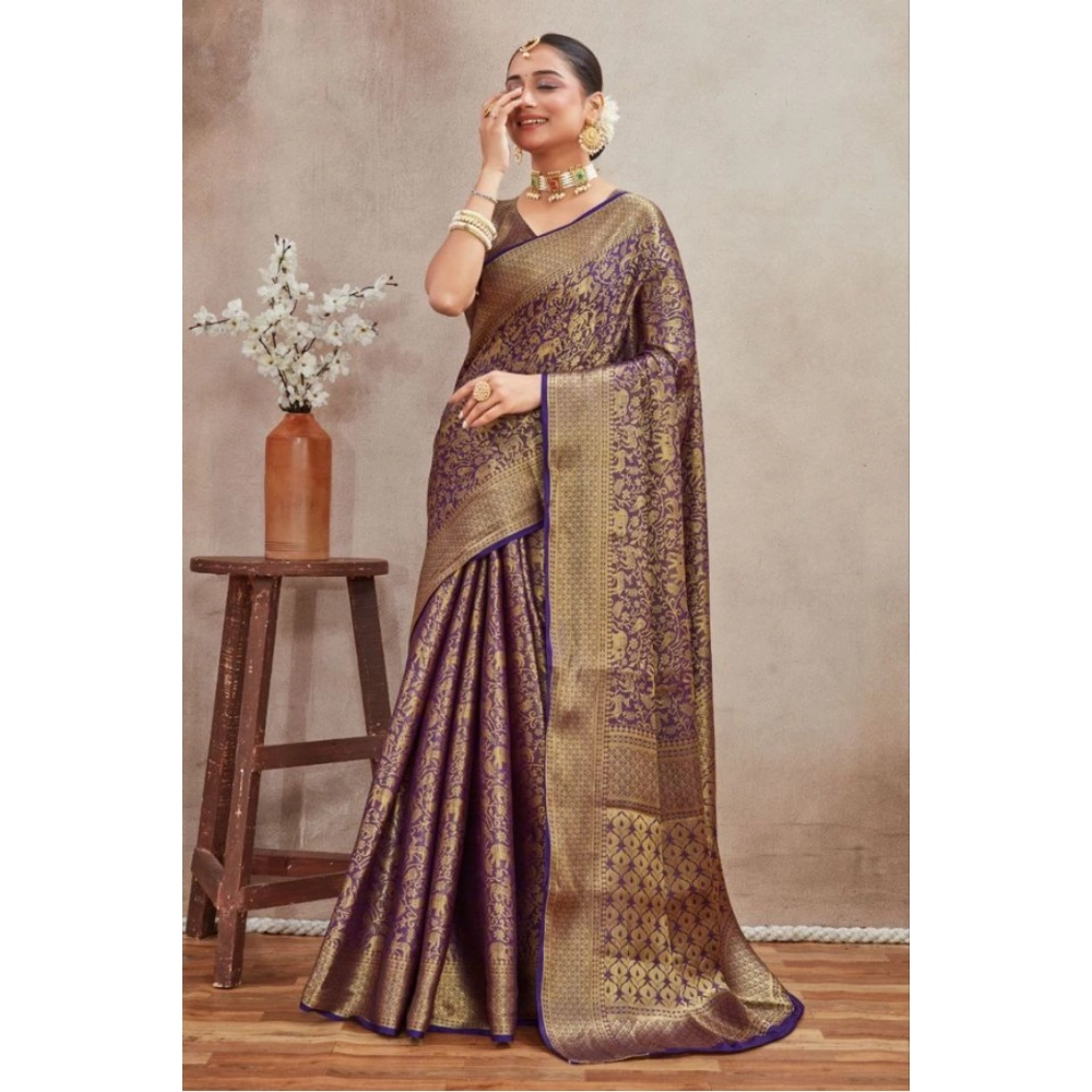generic women's silk blend floral printed saree with unstitched blouse 5.5mtr (navy blue) generic women's silk blend floral printed saree with unstitched blouse 5.5mtr (navy blue)