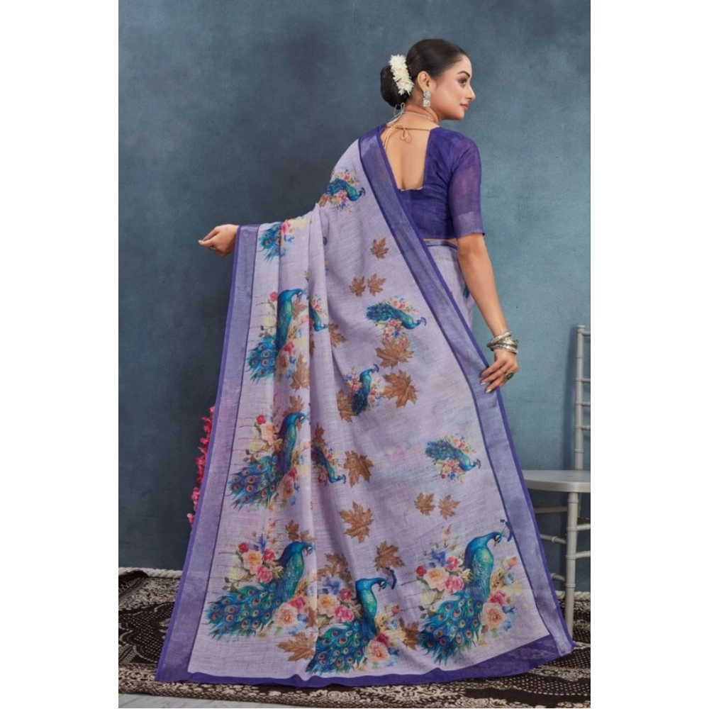 generic women's linen floral printed saree with unstitched blouse 5.5mtr (purple) generic women's linen floral printed saree with unstitched blouse 5.5mtr (purple)