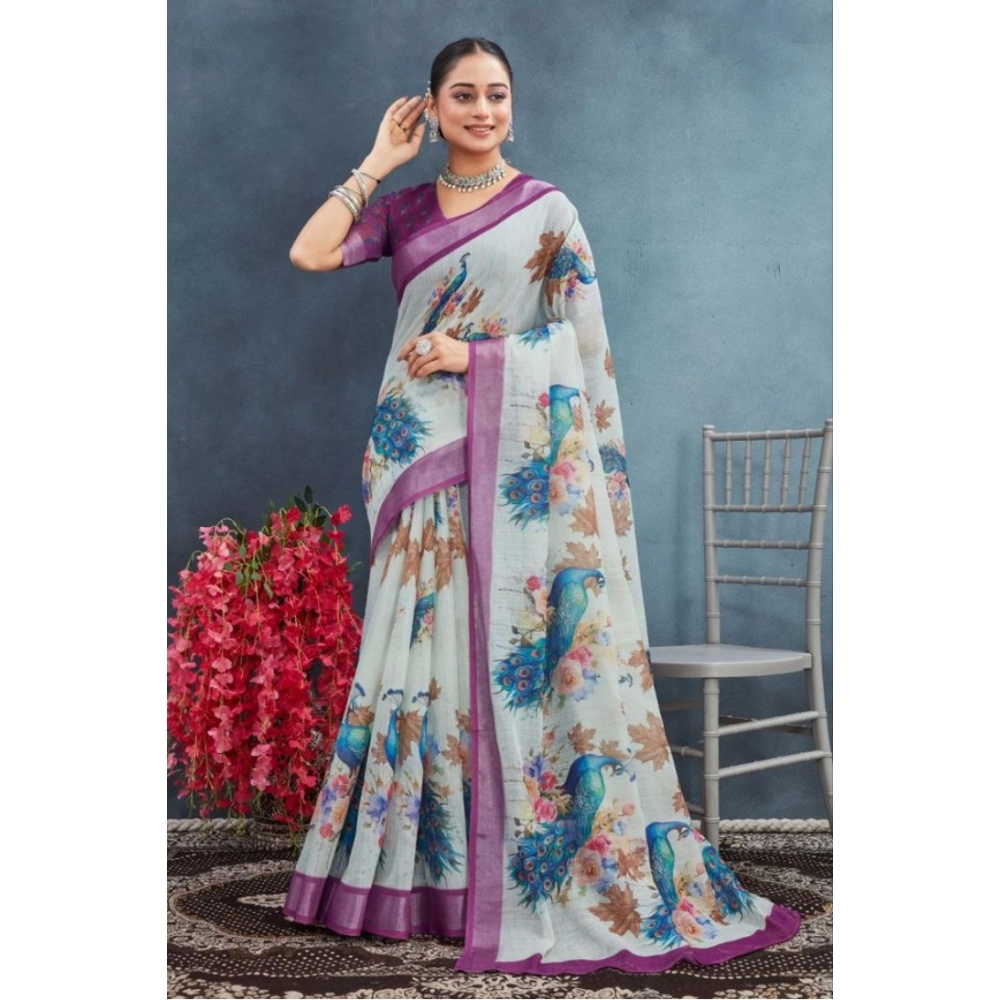 generic women's linen floral printed saree with unstitched blouse 5.5mtr (magenta) generic women's linen floral printed saree with unstitched blouse 5.5mtr (magenta)