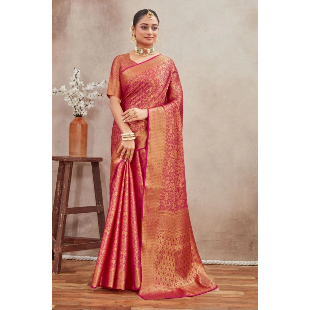 generic women's silk blend floral printed saree with unstitched blouse 5.5mtr (pink) generic women's silk blend floral printed saree with unstitched blouse 5.5mtr (pink)