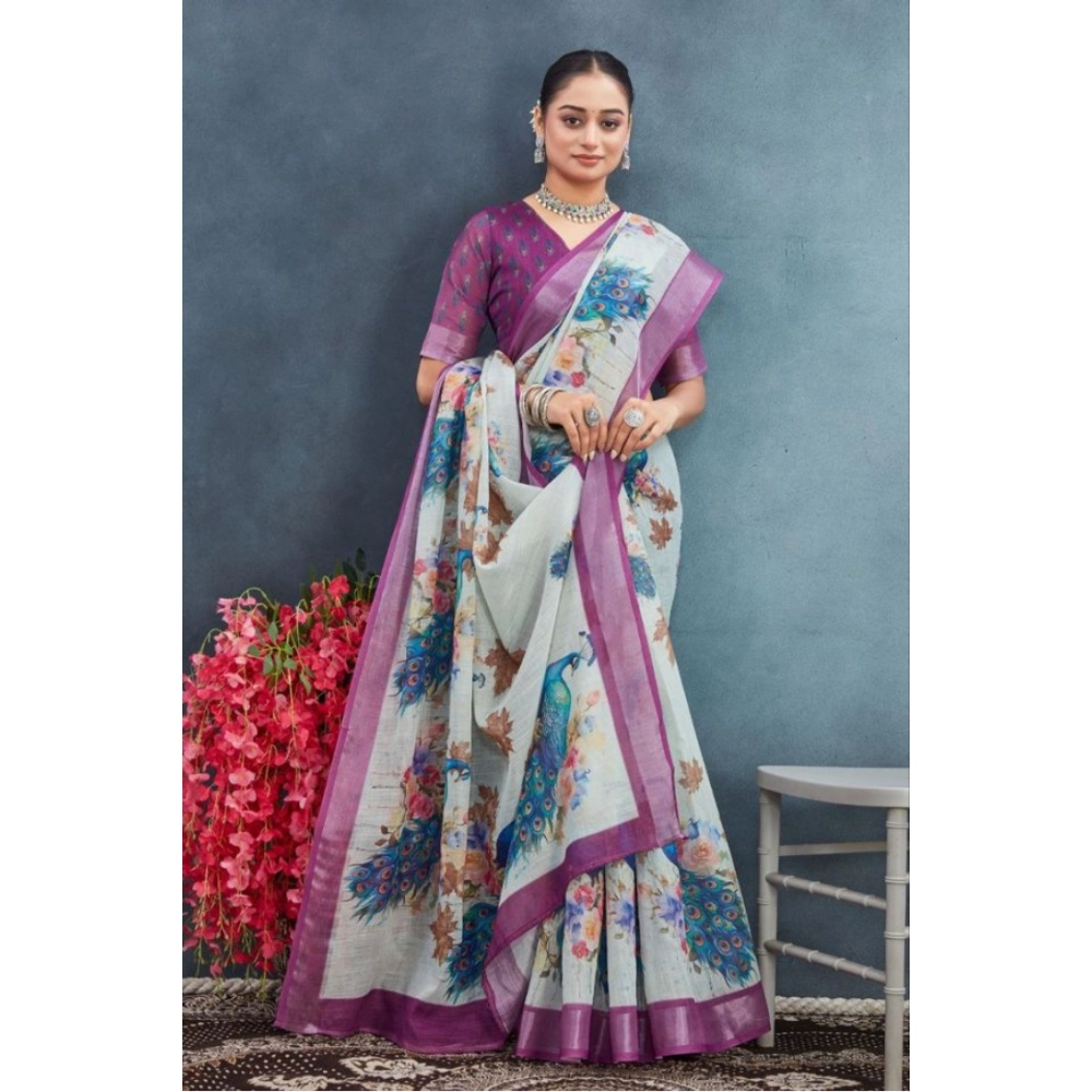 generic women's linen floral printed saree with unstitched blouse 5.5mtr (magenta) generic women's linen floral printed saree with unstitched blouse 5.5mtr (magenta)
