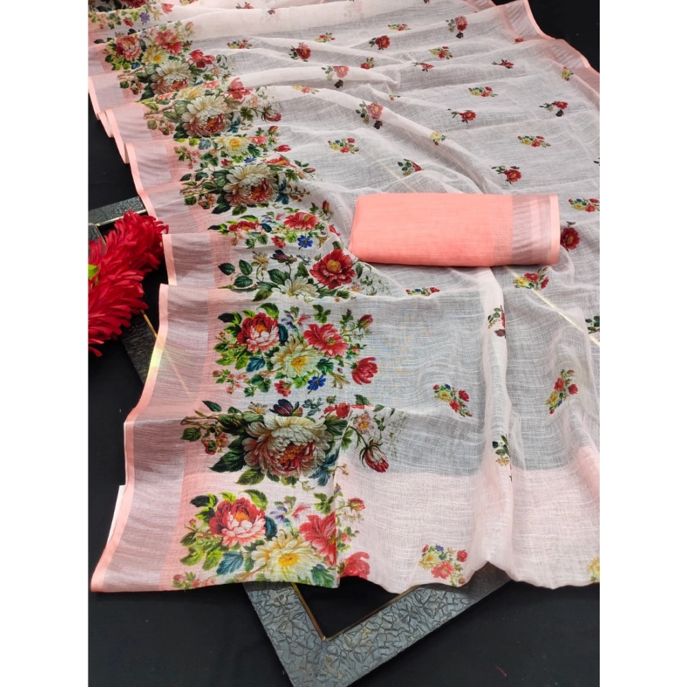 generic women's cotton linen woven design saree with unstitched blouse 5.5mtr (peach) generic women's cotton linen woven design saree with unstitched blouse 5.5mtr (peach)
