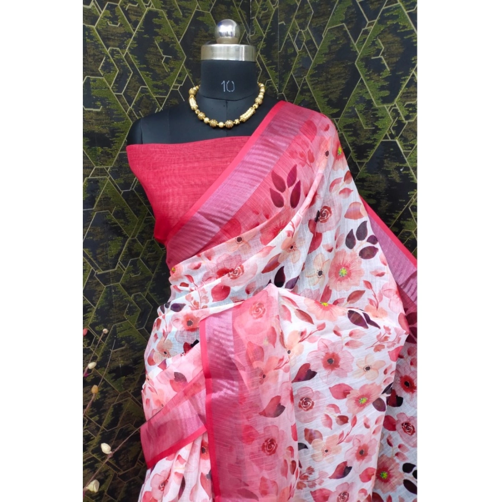 generic women's cotton linen woven design saree with unstitched blouse 5.5mtr (red) generic women's cotton linen woven design saree with unstitched blouse 5.5mtr (red)