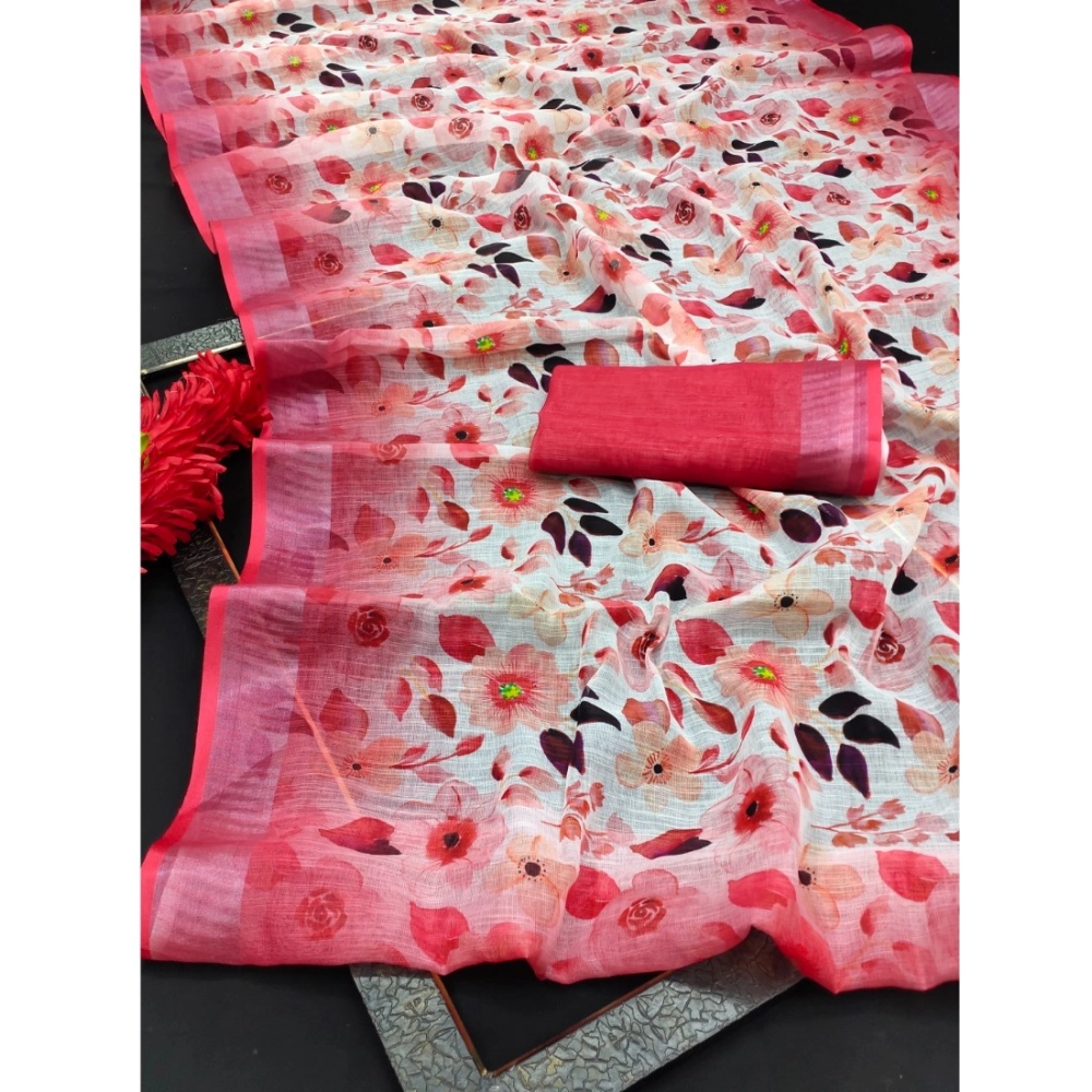 generic women's cotton linen woven design saree with unstitched blouse 5.5mtr (red) generic women's cotton linen woven design saree with unstitched blouse 5.5mtr (red)