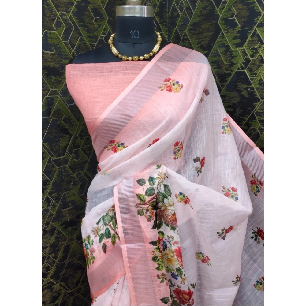 generic women's cotton linen woven design saree with unstitched blouse 5.5mtr (peach) generic women's cotton linen woven design saree with unstitched blouse 5.5mtr (peach)