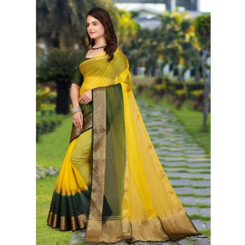 generic women's khadi cotton solid saree with unstitched blouse 5.5mtr (yellow) generic women's khadi cotton solid saree with unstitched blouse 5.5mtr (yellow)
