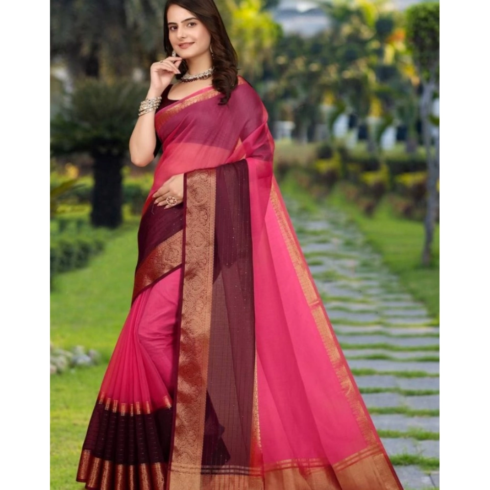 generic women's khadi cotton solid saree with unstitched blouse 5.5mtr (pink) generic women's khadi cotton solid saree with unstitched blouse 5.5mtr (pink)