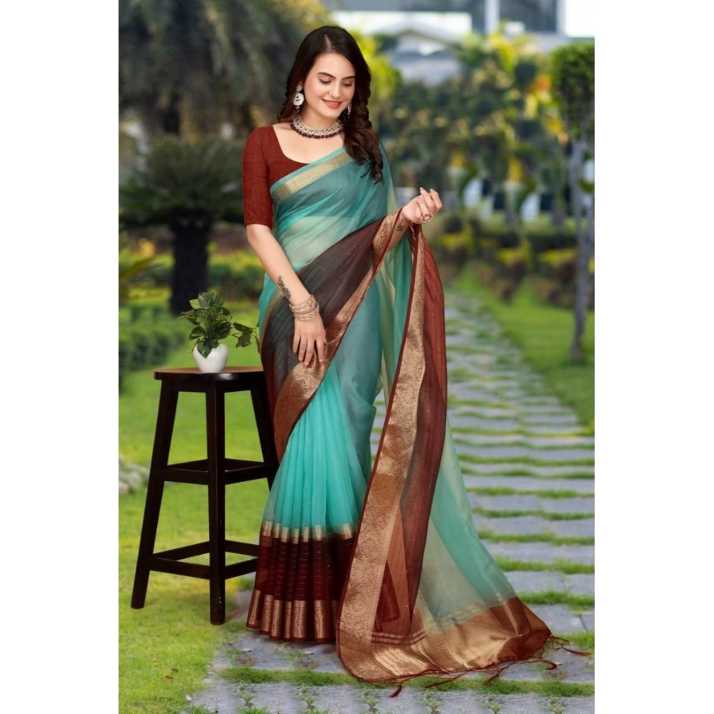 generic women's khadi cotton solid saree with unstitched blouse 5.5mtr (sky blue) generic women's khadi cotton solid saree with unstitched blouse 5.5mtr (sky blue)