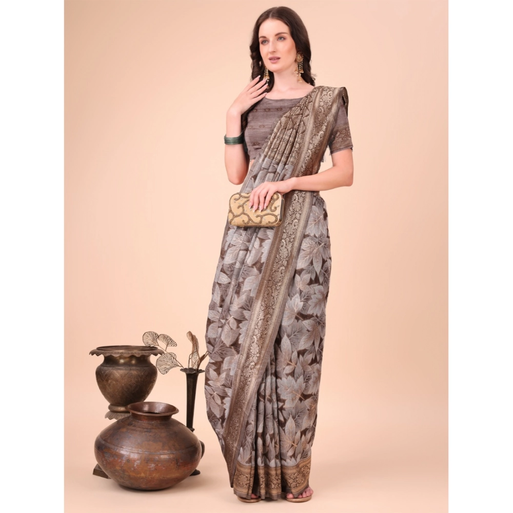 generic women's cotton printed saree with unstitched blouse 5.5mtr (brown) generic women's cotton printed saree with unstitched blouse 5.5mtr (brown)