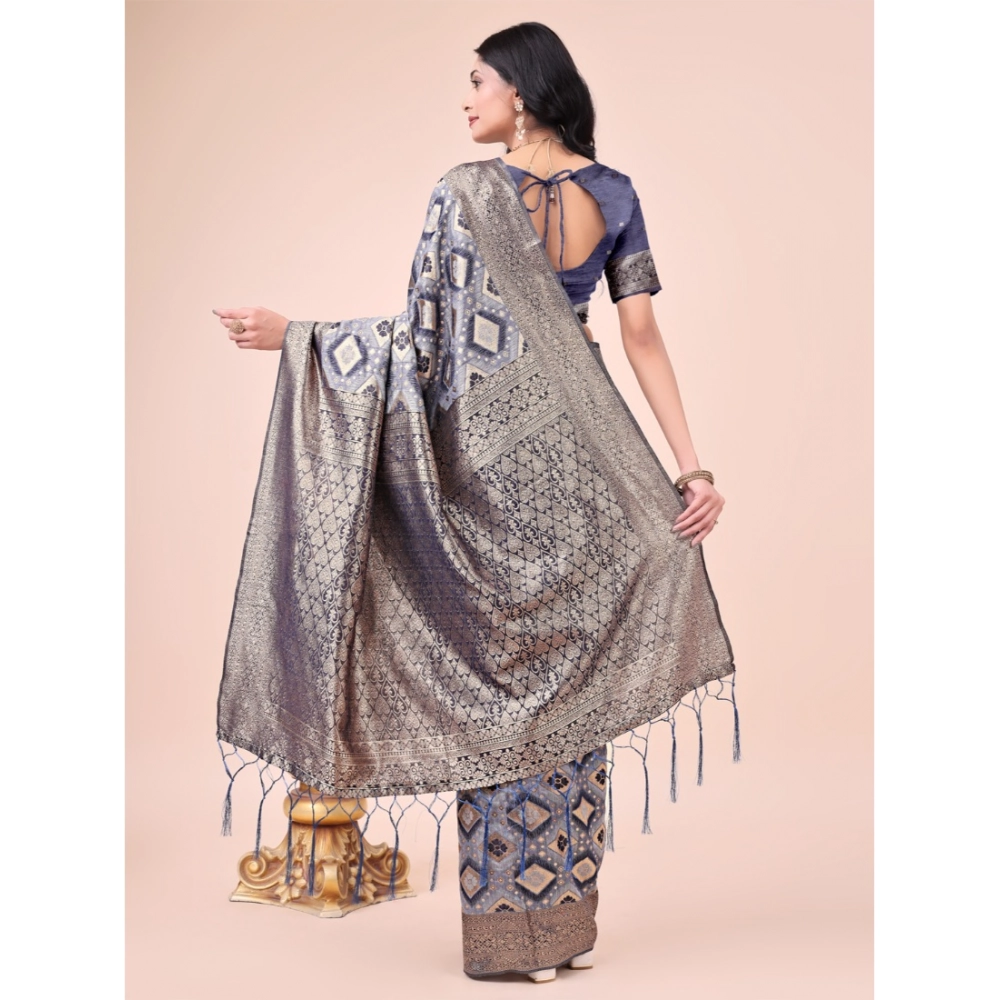 generic women's cotton printed saree with unstitched blouse 5.5mtr (navy blue) generic women's cotton printed saree with unstitched blouse 5.5mtr (navy blue)