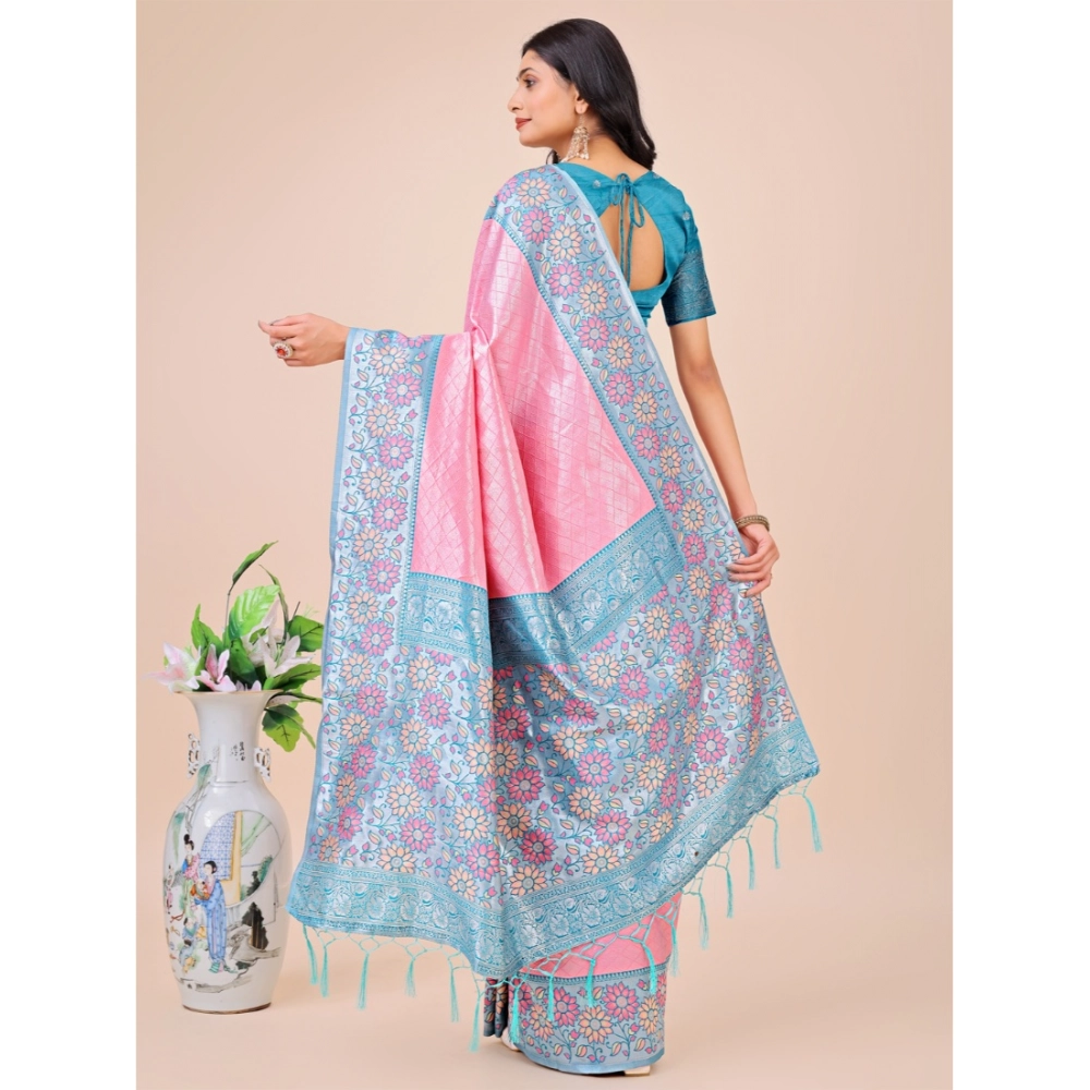 generic women's lichi silk printed saree with unstitched blouse 5.5mtr (pink) generic women's lichi silk printed saree with unstitched blouse 5.5mtr (pink)