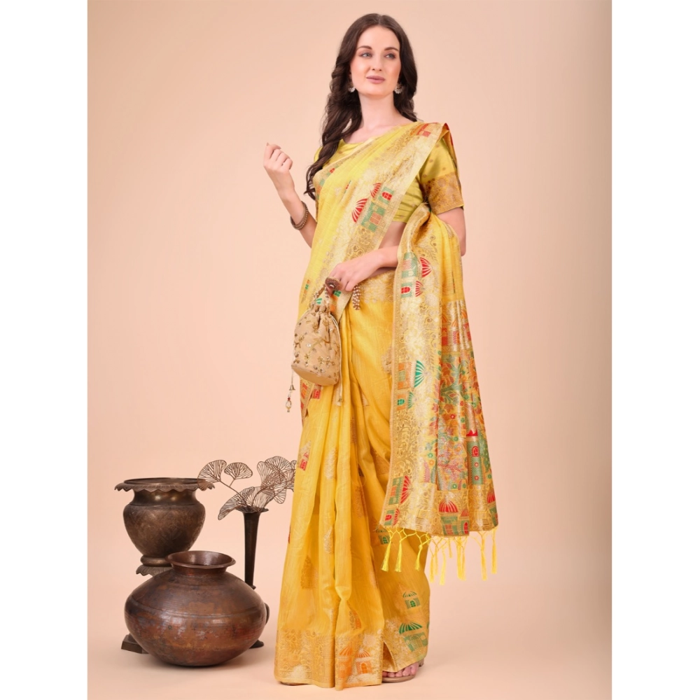 generic women's linen cotton printed saree with unstitched blouse 5.5mtr (yellow) generic women's linen cotton printed saree with unstitched blouse 5.5mtr (yellow)