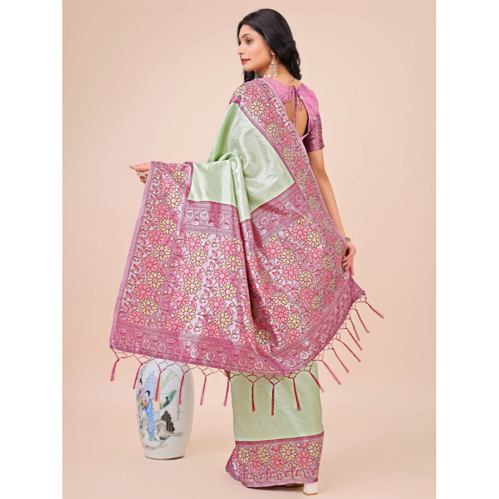 generic women's lichi silk printed saree with unstitched blouse 5.5mtr (olive green) generic women's lichi silk printed saree with unstitched blouse 5.5mtr (olive green)