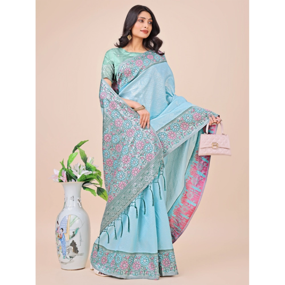 generic women's lichi silk printed saree with unstitched blouse 5.5mtr (teal) generic women's lichi silk printed saree with unstitched blouse 5.5mtr (teal)