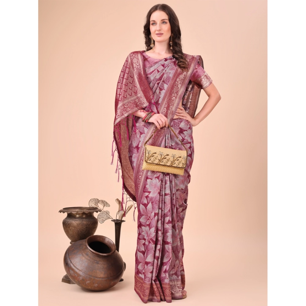 generic women's cotton printed saree with unstitched blouse 5.5mtr (magenta) generic women's cotton printed saree with unstitched blouse 5.5mtr (magenta)