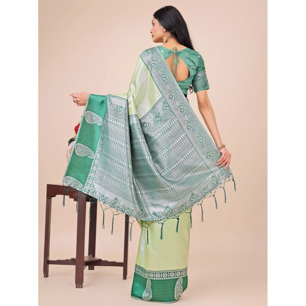 generic women's lichi silk printed saree with unstitched blouse 5.5mtr (light green) generic women's lichi silk printed saree with unstitched blouse 5.5mtr (light green)