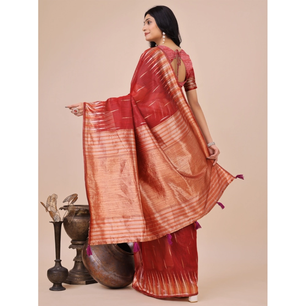 generic women's linen cotton printed saree with unstitched blouse 5.5mtr (red) generic women's linen cotton printed saree with unstitched blouse 5.5mtr (red)