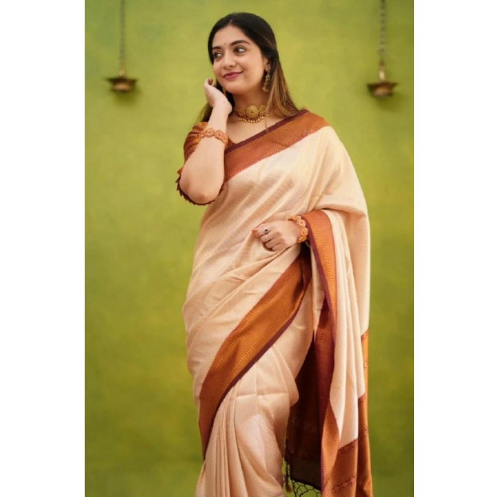 generic women's silk printed saree with unstitched blouse 5.5mtr (cream) generic women's silk printed saree with unstitched blouse 5.5mtr (cream)