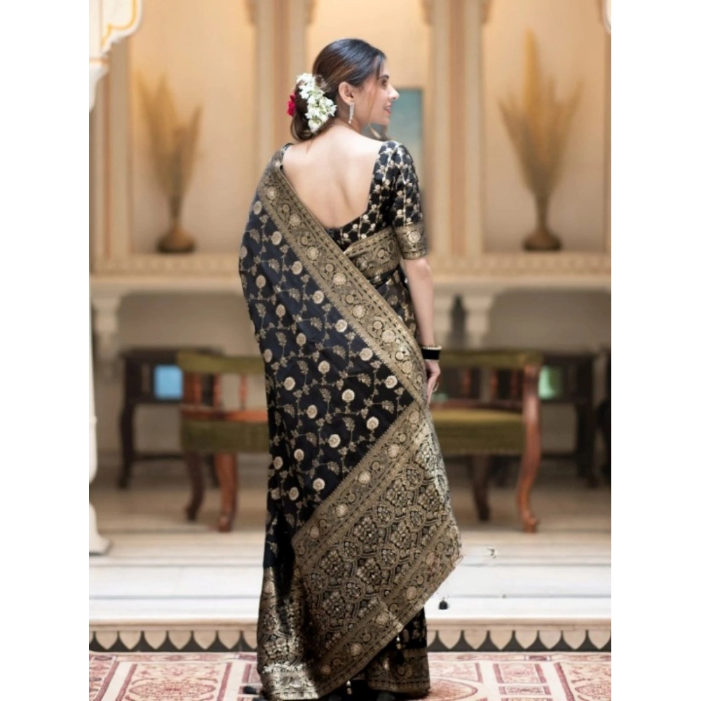 generic women's silk printed saree with unstitched blouse 5.5mtr (black) generic women's silk printed saree with unstitched blouse 5.5mtr (black)