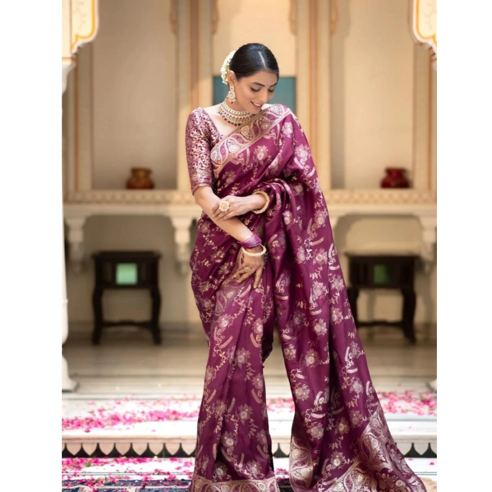 generic women's silk printed saree with unstitched blouse 5.5mtr (wine) generic women's silk printed saree with unstitched blouse 5.5mtr (wine)