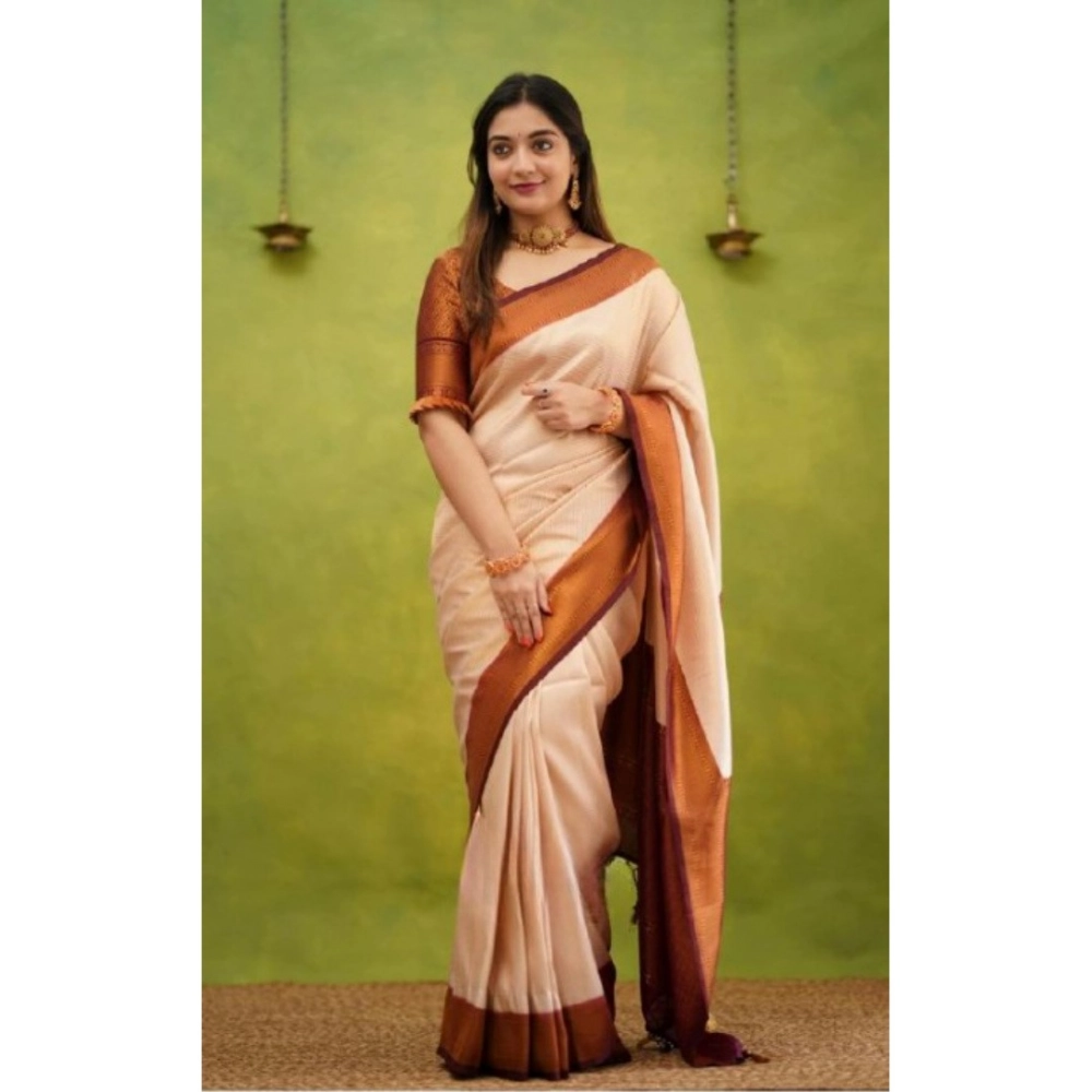 generic women's silk printed saree with unstitched blouse 5.5mtr (cream) generic women's silk printed saree with unstitched blouse 5.5mtr (cream)
