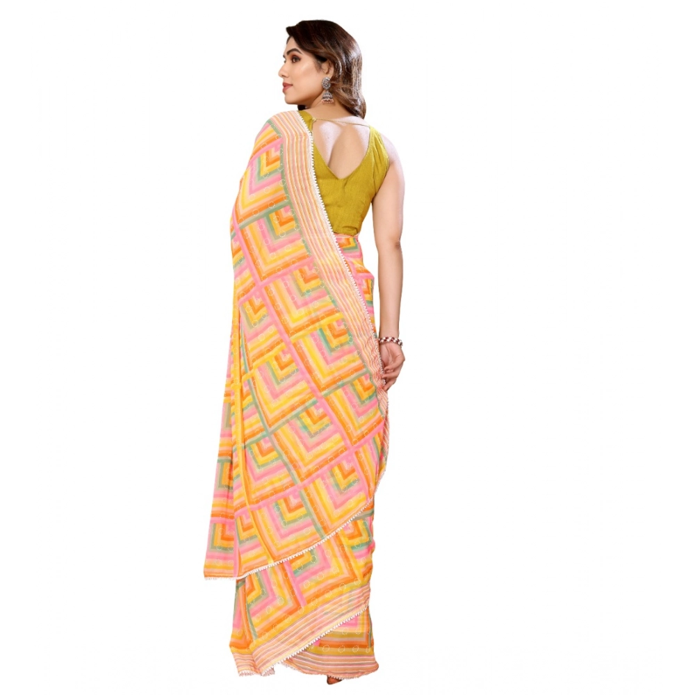 generic women's small lace georgette printed ready to wear saree with unstitched blouse 5.5 mtr (yellow) generic women's small lace georgette printed ready to wear saree with unstitched blouse 5.5 mtr (yellow)