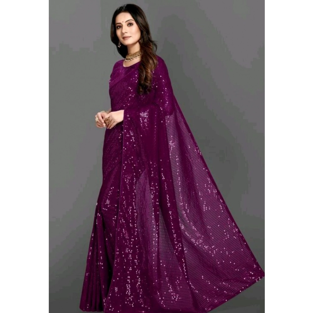 generic women's georgette embellished sequnece bollywood saree with unstitched blouse 5.5mtr (purple) generic women's georgette embellished sequnece bollywood saree with unstitched blouse 5.5mtr (purple)