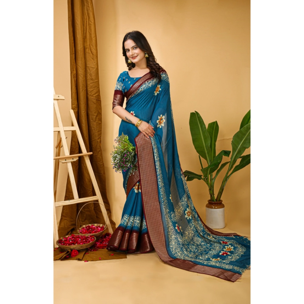 generic women's soft blooming marshmallow fabric kalamkari printed saree with unstitched blouse 5.5mtr (blue) generic women's soft blooming marshmallow fabric kalamkari printed saree with unstitched blouse 5.5mtr (blue)