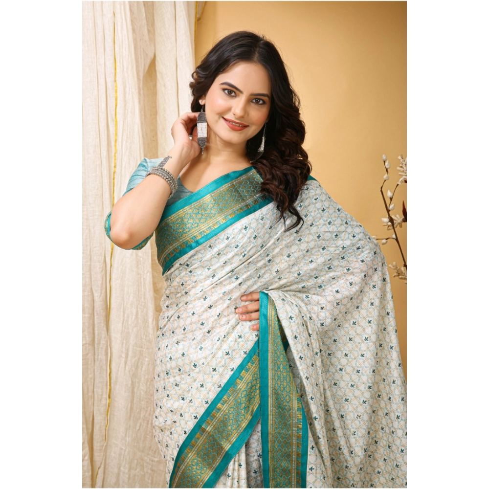 generic women's soft cotton silk printed saree with unstitched blouse 5.5mtr (rama green) generic women's soft cotton silk printed saree with unstitched blouse 5.5mtr (rama green)