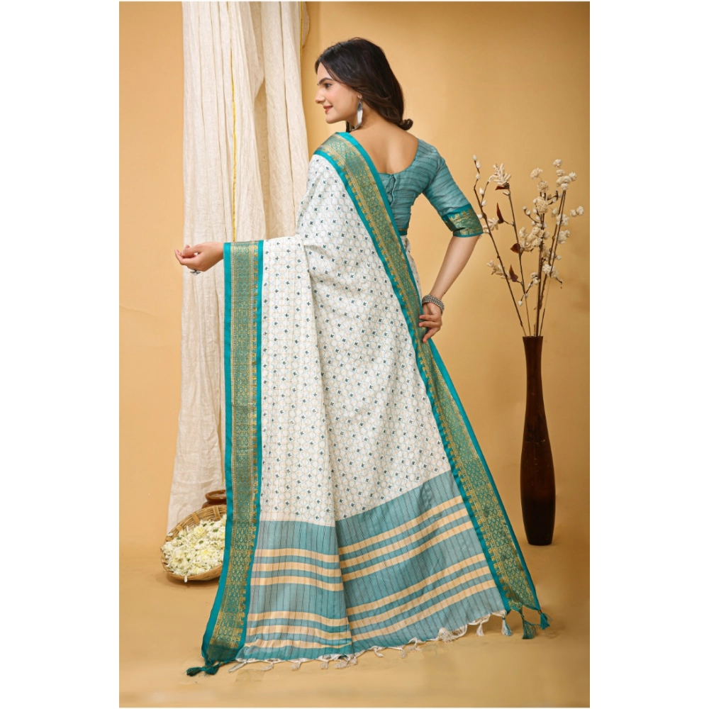 generic women's soft cotton silk printed saree with unstitched blouse 5.5mtr (rama green) generic women's soft cotton silk printed saree with unstitched blouse 5.5mtr (rama green)