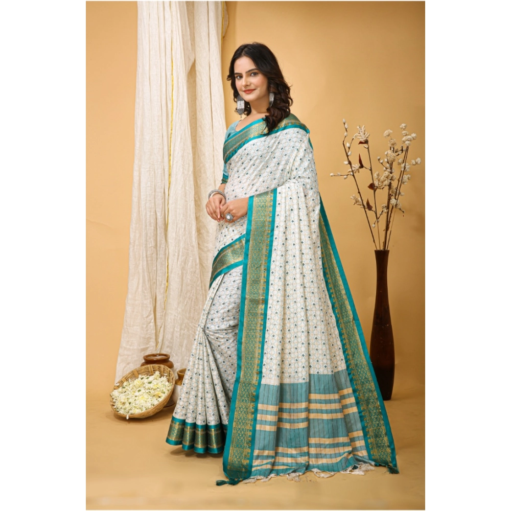 generic women's soft cotton silk printed saree with unstitched blouse 5.5mtr (rama green) generic women's soft cotton silk printed saree with unstitched blouse 5.5mtr (rama green)