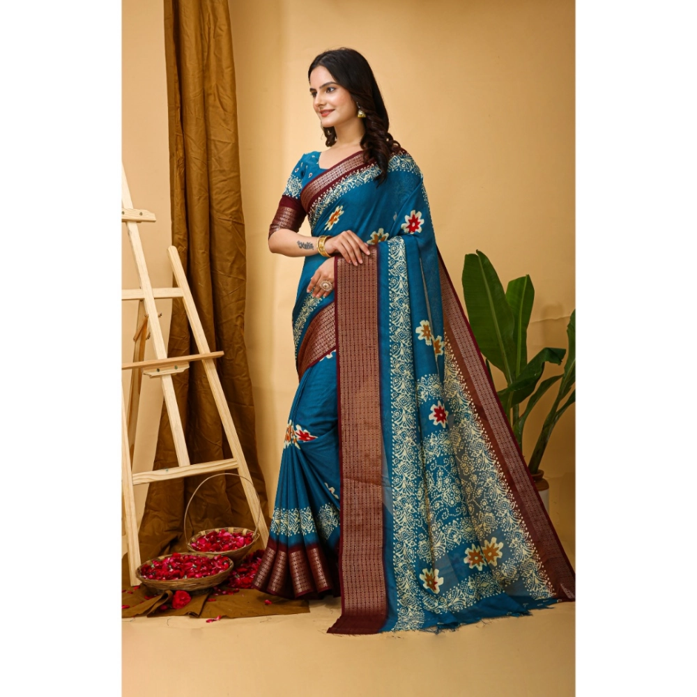 generic women's soft blooming marshmallow fabric kalamkari printed saree with unstitched blouse 5.5mtr (blue) generic women's soft blooming marshmallow fabric kalamkari printed saree with unstitched blouse 5.5mtr (blue)