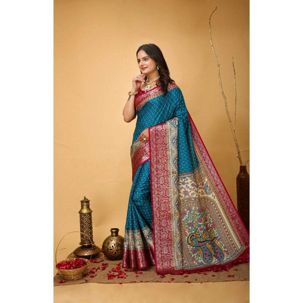 generic women's soft dola cotton kalamkari printed saree with unstitched blouse 5.5mtr (sky blue) generic women's soft dola cotton kalamkari printed saree with unstitched blouse 5.5mtr (sky blue)