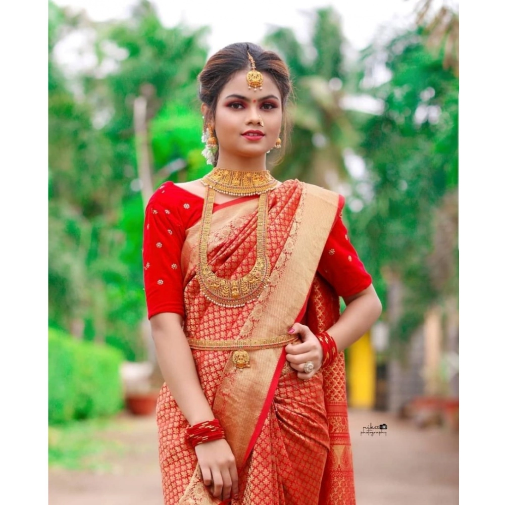 generic women's soft lichi silk printed saree with unstitched blouse 5.5mtr (red) generic women's soft lichi silk printed saree with unstitched blouse 5.5mtr (red)