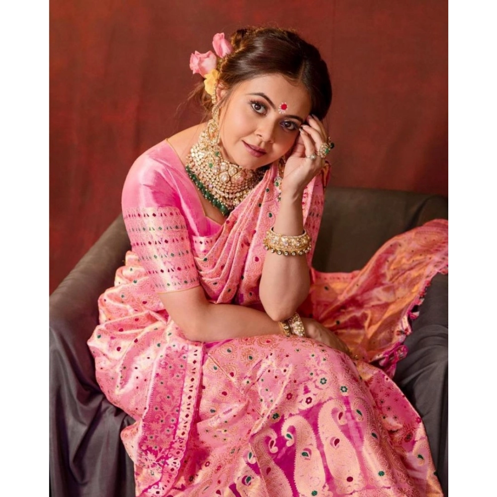 generic women's soft lichi silk printed saree with unstitched blouse 5.5mtr (pink) generic women's soft lichi silk printed saree with unstitched blouse 5.5mtr (pink)