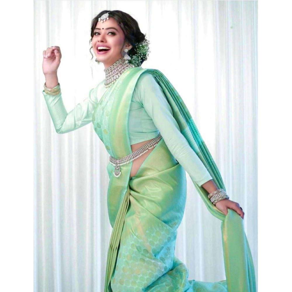 generic women's soft lichi silk printed saree with unstitched blouse 5.5mtr (light green) generic women's soft lichi silk printed saree with unstitched blouse 5.5mtr (light green)