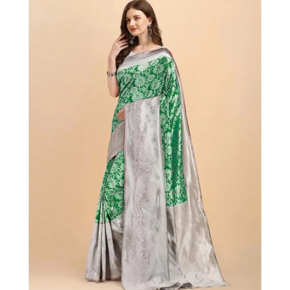 generic women's soft lichi silk printed saree with unstitched blouse 5.5mtr (green) generic women's soft lichi silk printed saree with unstitched blouse 5.5mtr (green)