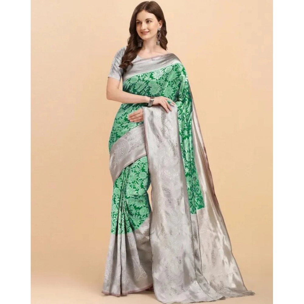 generic women's soft lichi silk printed saree with unstitched blouse 5.5mtr (green) generic women's soft lichi silk printed saree with unstitched blouse 5.5mtr (green)