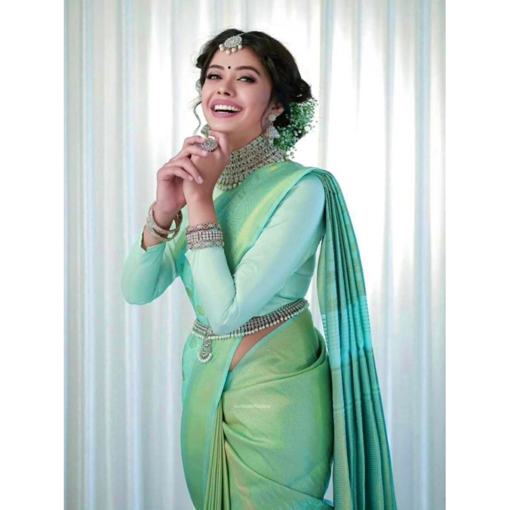 generic women's soft lichi silk printed saree with unstitched blouse 5.5mtr (light green) generic women's soft lichi silk printed saree with unstitched blouse 5.5mtr (light green)